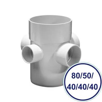 DWV 4 Way Riser 80mm x 50mm x 40mm x 40mm x 40mm x 88° | Bentons Specify